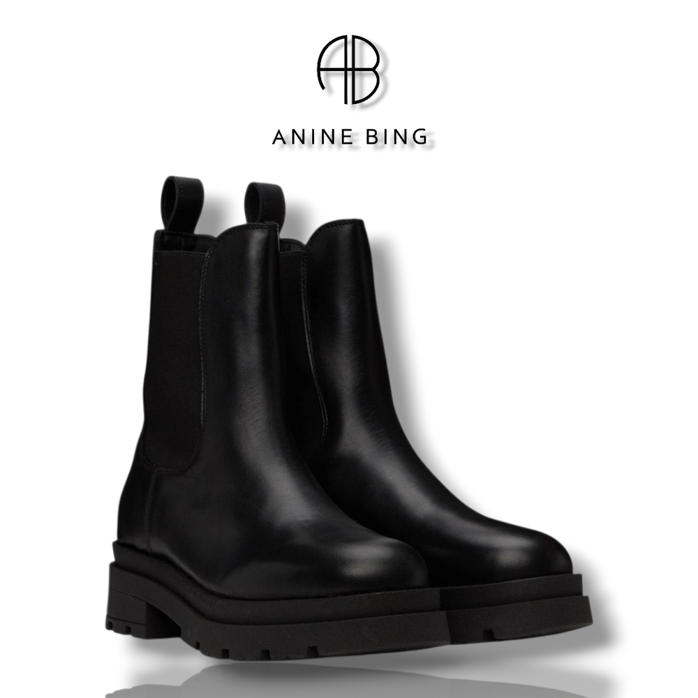 ANINE BING Black Leather Justine Chelsea Boots Women's Size 6 Motorcycle Boots - Picture 1 of 13
